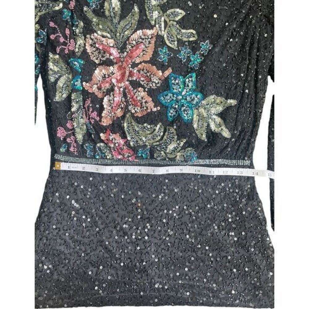 Mac Duggal 5615 Embellished Multi Color Floral High Neck Black Gown Size 4 - Picture 11 of 16